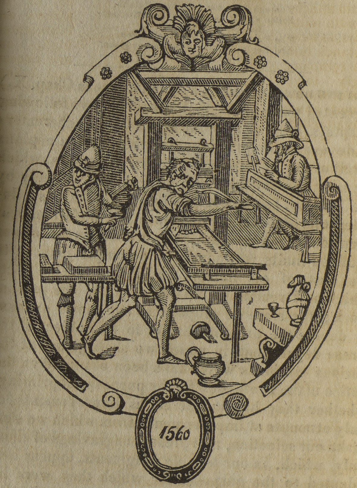 A sixteenth-century press, from volume two of John Johnson’s Typographia, or The Printer’s Instructor