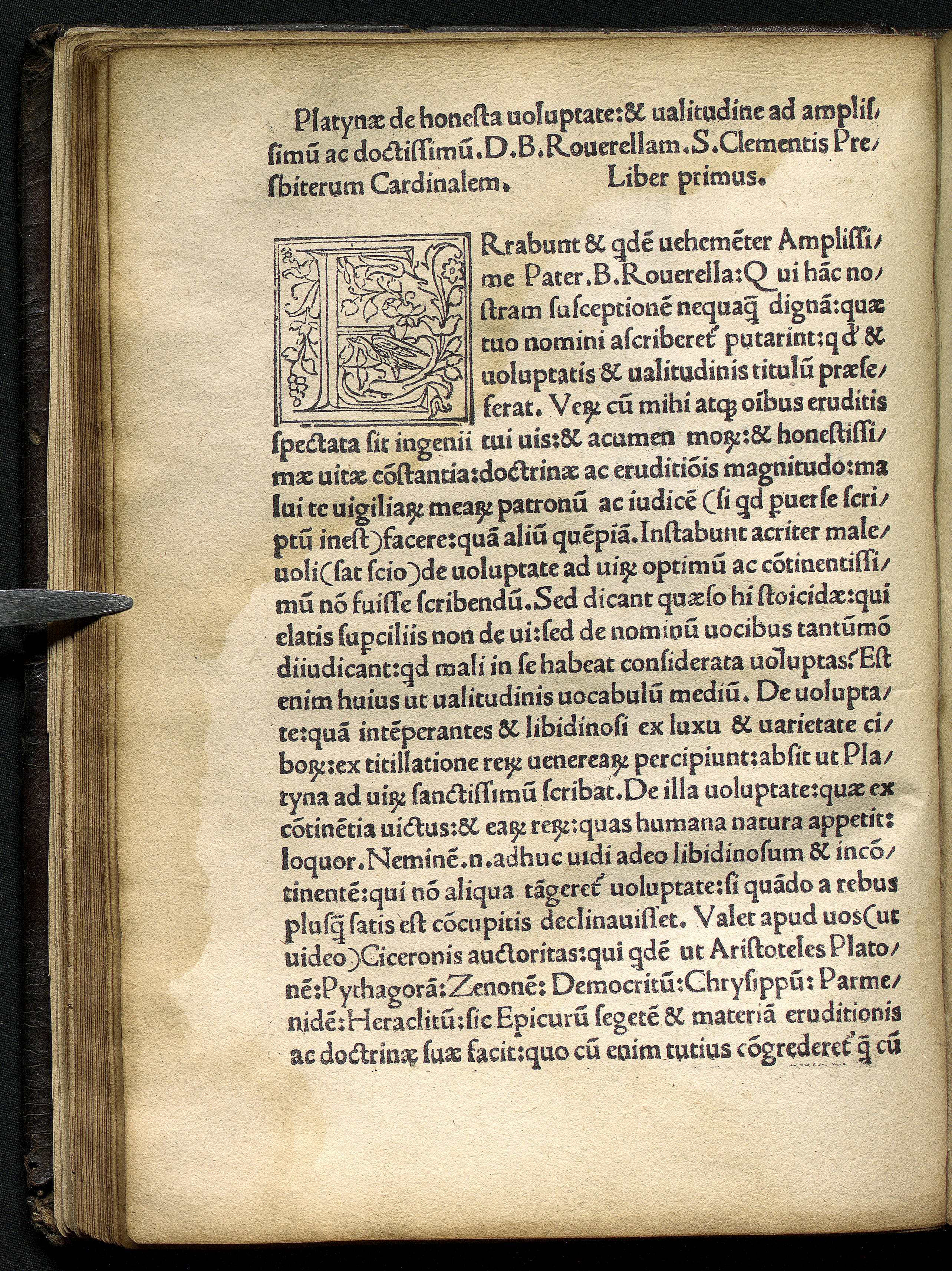  Platina (1421-1481). Platynae De honesta uoluptate: & ualitudine: uel De obsoniis: & arte coquinaria libri decem. Venice: Bernardinus Venetus impressit.1498.