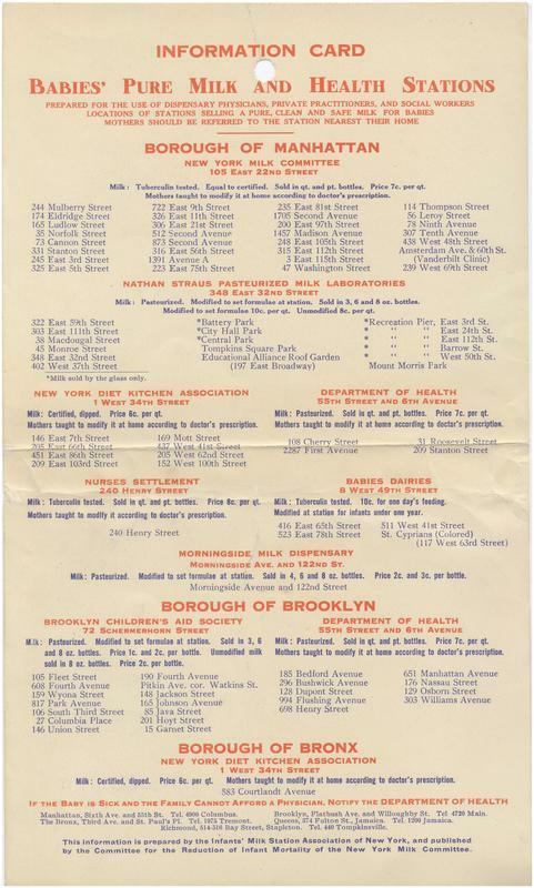 Information Card: Babies' Pure Milk and Health Stations