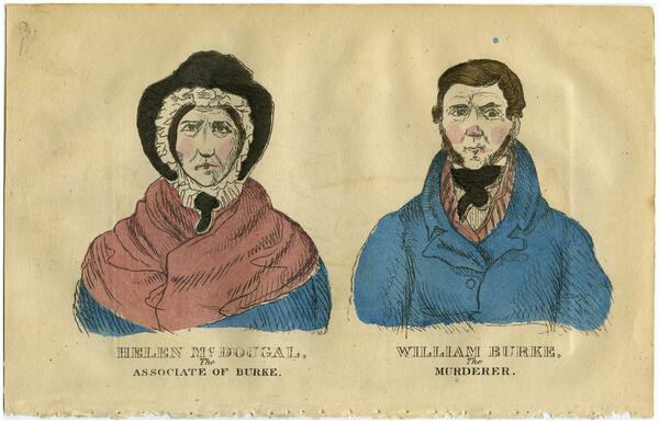 [Hand-colored engraving of Helen McDougal and William Burke]
