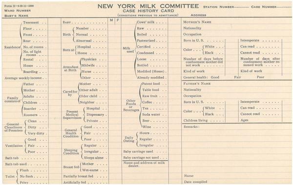 Case History Card: Conditions Previous to Admittance